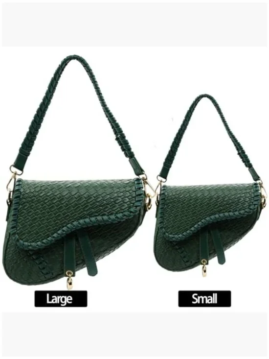 Saddle Shoulder Bag Crossbody Satchel Handbag Woven Imitation Crocodile Leather - Picture 3 of 6